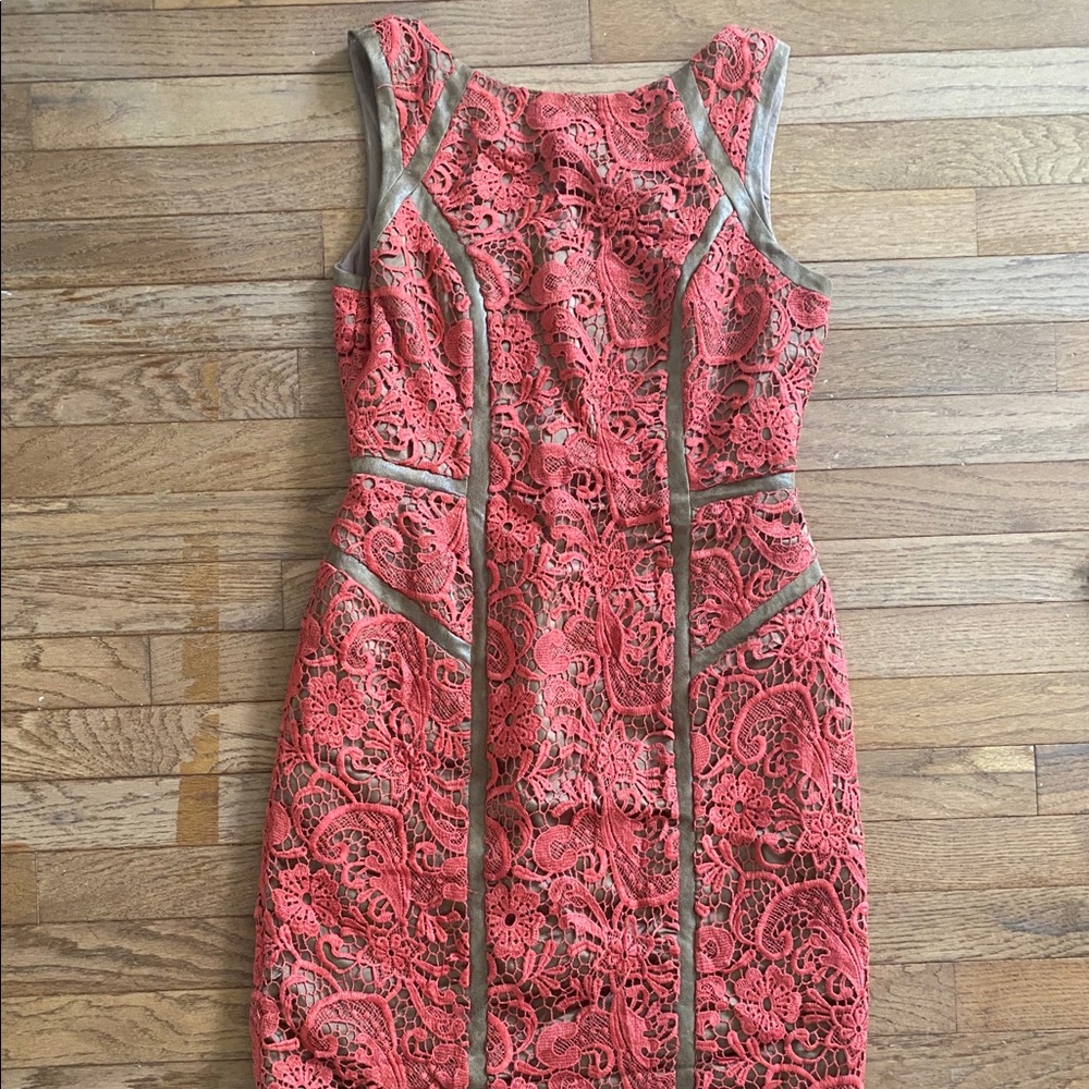 Coral & tan dress